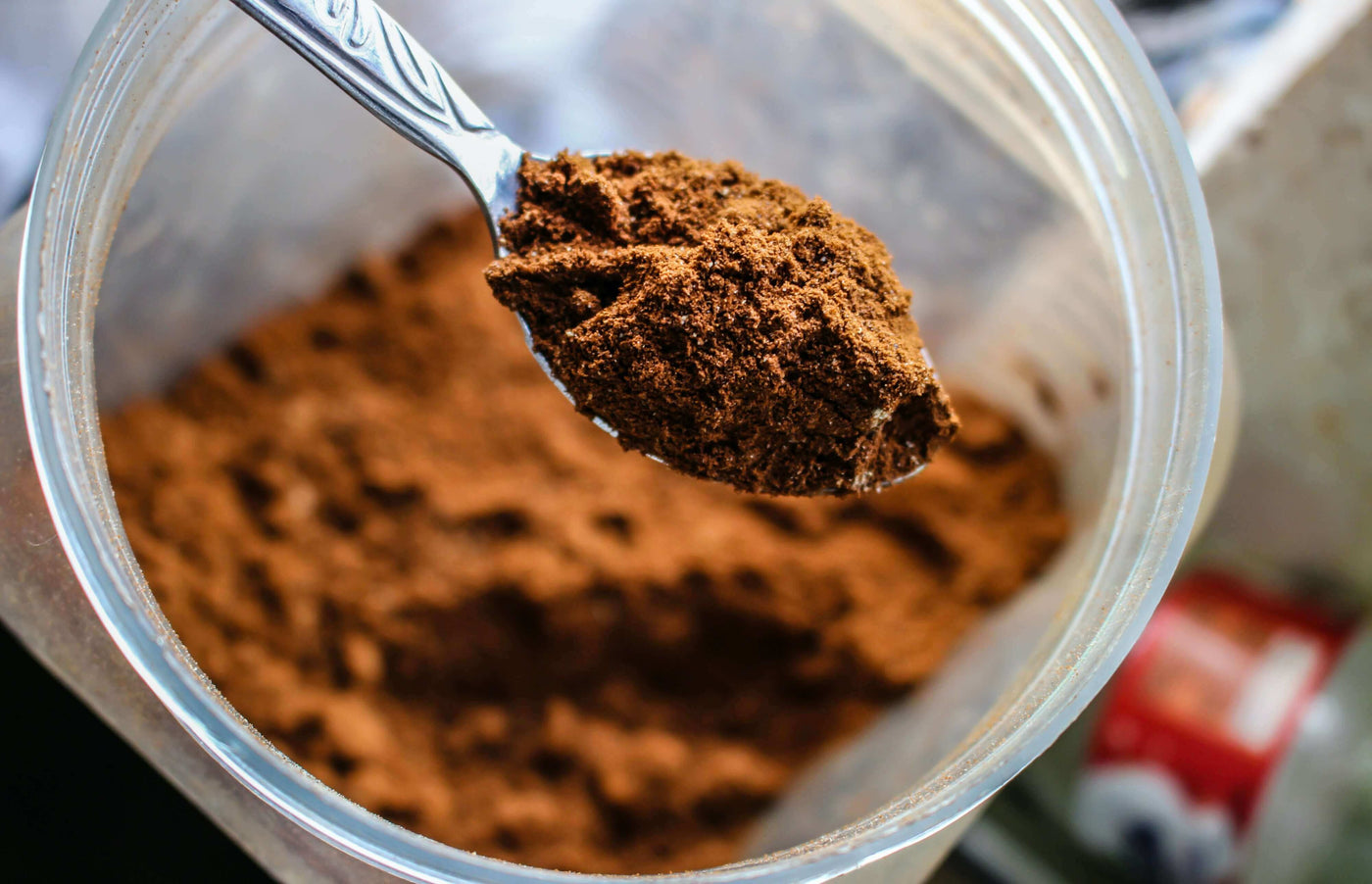 image of a scoop of vegan protein powder