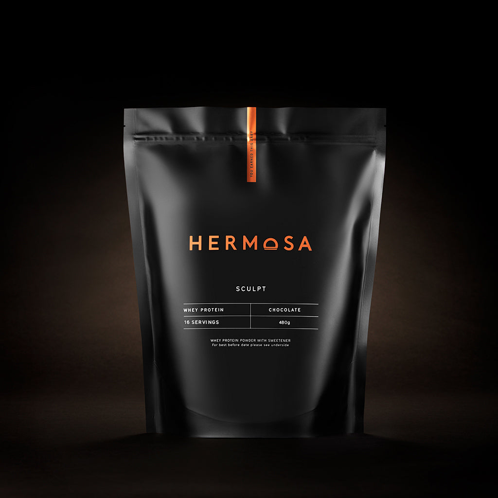 HERMOSA grass-fed whey protein powder  pouch in chocolate flavour