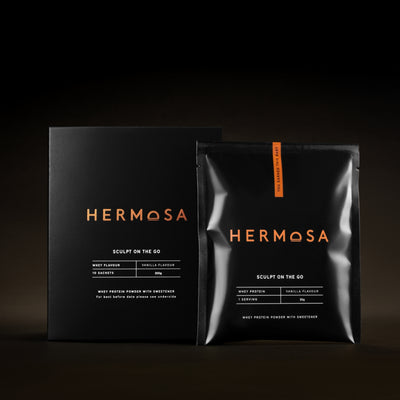 HERMOSA grass fed whey protein sachets in vanilla flavour